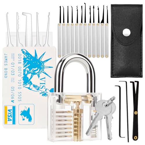 LURICO 20 Stück Lockpicking Set, Dietrich-Set mit Transparenten Übungsschlössern und Schlüssel, Kreditkartengroßes Türöffnungswerkzeug, Lock Pick für Anfänger und Profis Schlosser