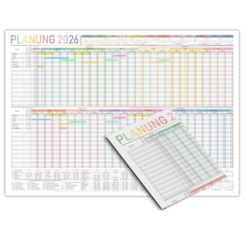 TOBJA Urlaubsplaner 2026 Mitarbeiter DIN A1 Gefalteter Jahreskalender für bis zu 25 Personen Personalplaner mit Jahresübersicht & Feiertagen Wandkalender Büro