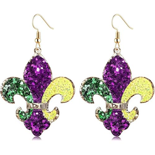 Yamobi Mardi Gras Ohrringe, Glitzernde Fleur De Lis Maske Krone Ohrringe für Damen, Mardi Gras Karnevalsschmuck für Karneval und Fat Tuesday