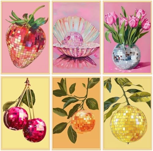 vooiceofco 6-Teiliges Blumen- und Obstgemälde Malen Nach Zahlen Erwachsene Acrylpigment DIY Ölgemälde Leinwand Set Ohen Rahmen inklusive Pinsel und Acrylfarben