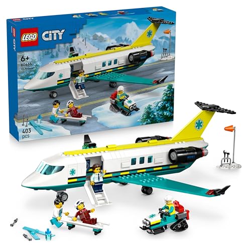 LEGO City Notfallrettungsflugzeug – Set mit Flieger, Schneemobil und 4 Mini-Figuren: Rettungssanitäter, Pilot, Arzt und Skifahrer – tolles Geschenk für Kinder ab 6 Jahren – 60465