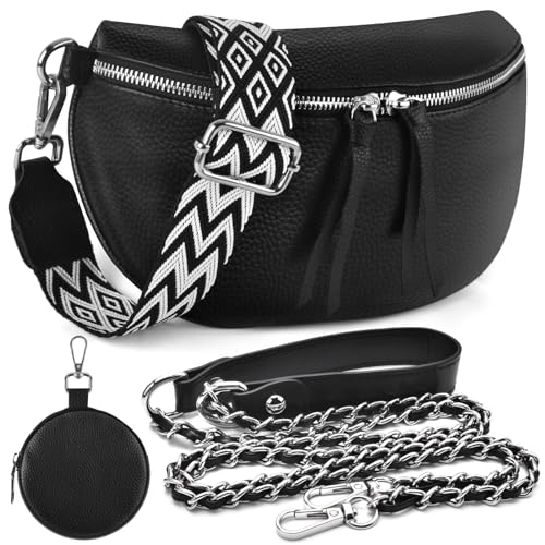 BROTOU Leder Handy Umhängetasche Echtes Crossbody Bag mit 2 Breitem Schultergurt Kartenhalter, mit Kleine Ledertasche Schwarz UmhäNgetasche Damen Leder Kleine Umhängetasche Damen