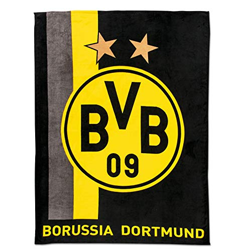 Dortmund Borussia Unisex BVB-fleecedecke Fleecedecke mit Streifenmuster, Schwarz/gelb, 200 x 150 1 cm EU
