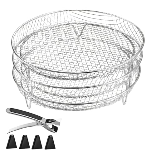 URPIZY 3-Lagiges Stapelbares Rost-Set aus 304 Edelstahl, Drahtkorb f¨¹r HEI?luftfritteuse und Dampfgarer, runde/quadratische/rechteckige f¨¹rm (20x20x10 cm), Silber