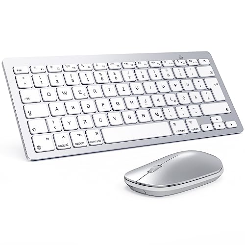 OMOTON Bluetooth Tastatur Maus Set für Mac, Kompakte kabellose Tastatur und Maus Kombination kompatibel mit MacBook Pro/Air, iMac, iMac Pro, Mac mini, Mac Pro, QWERTZ DE-Layout, Silber