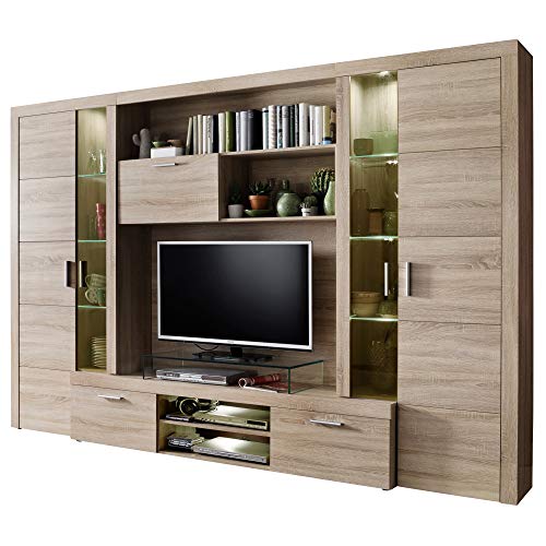 trendteam smart living - Mondeo - Wohnwand - Eiche - Anbauwand mit 4 Türen, 5 offenen Fächern, 3 Klappen und 7 Einlegeböden - (BxHxT) 291 x 197 x 41 cm -viel Stauraum für Ordnung.