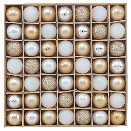 Valery Madelyn Weihnachtskugeln,49 stück Christbaumkugeln Weihnachtskugel mit Geschenkpaket, Weihnachtsbaumschmuck Christbaumschmuck mit Aufhänger,deko Weihnachten,Thema Weiß Gold