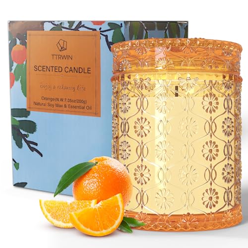TTRWIN Duftkerze im Glas, Duft Orange, 200g Kerze aus Natürlichem Sojawachs, 50 Stunden Brenndauer, Helfen Zum Entspannen, Geschenk für Frauen, Dekoration für Weihnachten, Geburtstag, Muttertag