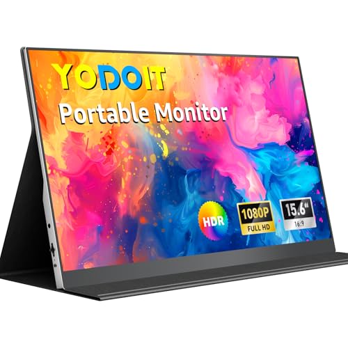 Yodoit Portable Monitor 15,6 Zoll FHD 1920x1080P Tragbares IPS Bildschirm Externer Laptop Screen Erweiterung | USB-C & HDMI | mit Schutzhülle & Lautsprecher | Mobiles Display für PC, Xbox, PS5, Switch