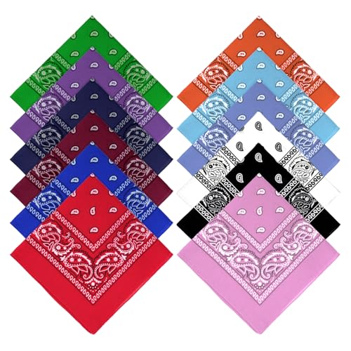 12 Stück Bandana, 12 Farben Halstuch, Kopftuch Rot, Headwear Haar Schal für Damen Herren Modekoordinate, Tanzen, Biker, Sport, Outdoor (54 x 54 cm)