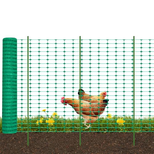 FIVMEN Begrenzungszaun 100cm Hoch Hühnerzaun Weidezaun Hundezaun inkl. 30 Pfähle und 100 Bindebänder Kunststoff Steckzaun Gartenzaun Mobiler Zaun, 30m