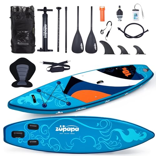 Zupapa 320 cm Stand Up Paddle Board mit Kajaksitz, aufblasbares Paddleboard, verstellbares Paddel, Kajaksitz, Rucksack, wasserdichte Tasche und Handpumpe, Reparaturset