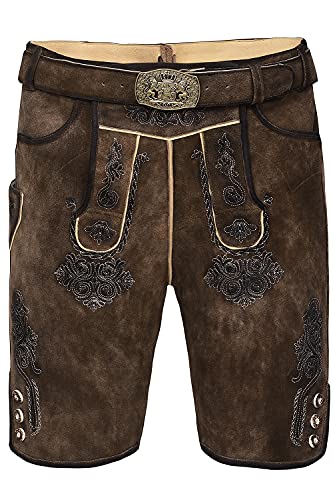 Edelnice Trachtenmode Bayerische Traditionelle Kurze Lederhose Fabian mit passendem Trachtengürtel aus Ziegenleder Gr. 46-64 (52)