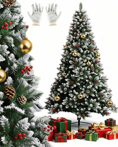 180cm Künstlicher Weihnachtsbaum, Tannenbaum mit 800 PVC Spitzen & Metallständer & Schnee, Schnellaufbau, für Zuhause Büro Geschäfte Weihnachten Dekoration