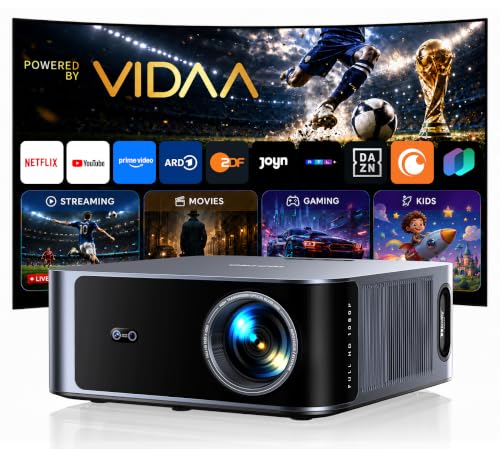 Beamer 4K [Schnellste VIDAA OS] Kompatibel mit Netflix, Dolby Audio & HDR10, 2000ANSI Smart Beamer Heimkino Autofokus Trapezkorrektur, Outdoor Projektor mit App Sprachsteuerung, WLAN/Bluetooth/Handy