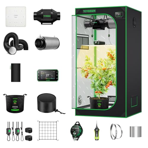 VIVOSUN Smart Growzelt Komplettset 80x80x160cm, WLAN-integriertes automatisches Grow-System mit 150W Vollspektrum-LED-Pflanzenlampe und effizientem Belüftungssystem mit GrowHub E42A+ Controller