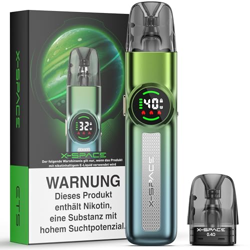 X-SAPCE E Zigarette Starterkit mit 1100mAh Akku, Nachfüllbar Vape Pod System für DTL/RDL/MTL Vaping ohne Liquid ohne Nikotin 2ml Pods