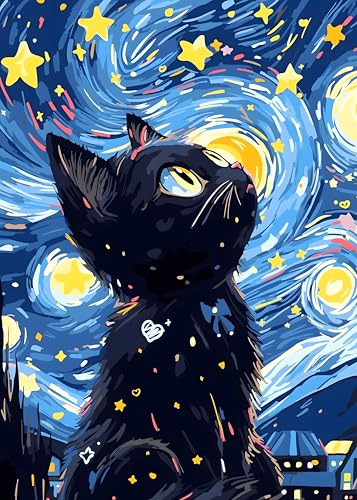 Sternennacht Katze Puzzle 1000 Teile Erwachsene Tiere Katzen, Magische Katzen Puzzle Erwachsene 1000 Teile, Impossible Klassische Puzzles als Geschenk für Familie und Freunde (70 x 50 cm)