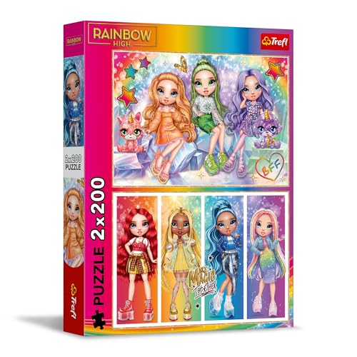 Trefl – 2in1 Puzzle: Rainbow High, Rainbow Dolls - 2 x 200 Teile - 2er-Puzzle-Set für Jugendliche