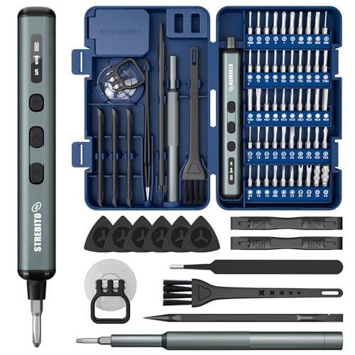 STREBITO Mini elektro schraubendreher mit 4 LED,Mini Reparatur werkzeug set