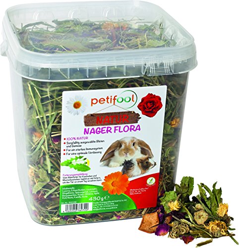 petifool Nager Flora 430g - Alleinfutter für Nager - natürliches Nagerfutter für Kaninchen und Meerschweinchen - ohne künstliche Zusätze - 100% Natur - artgerechtes Futter - Kräuter und Luzerne
