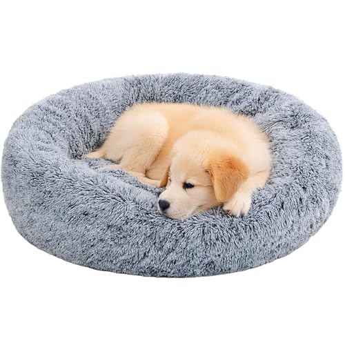 Pisi Bili Hundebett Katzenbett 60 cm Waschbar flauschig orthopädische Hundebetten große und kleine Hunde Katzenschlafplatz für Katzen Donut (Grau 60cm)