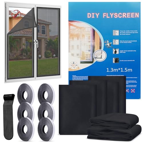 6 Stück Fliegengitter für Fenster, 130 x 150cm Selbstklebendes Moskitonetze für Fenster mit Klebeband, Handbuch und Presswerkzeug, Moskitonetze für Fenster Schützen die Familie vor Insekten