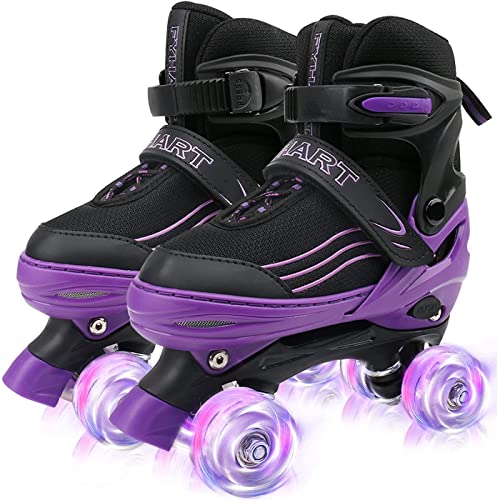 Rollschuhe für Mädchen Jungen Einstellbare Kinder Rollschuhe, Spaß Beleuchtung für Jungen Mädchen, Rollschuhe für Kinder (Black Purple, Large (36-40 EU))