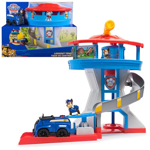 PAW PATROL - Lookout Tower, über 50 cm hoch, Hauptquartier Spielset mit 1 Basis Polizei-Fahrzeug, 2 Chase Figuren und Zubehör, geeignet für Kinder ab 3 Jahren