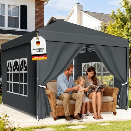 Pavillon 3x3 m,Faltpavillon, 4 Seitenteilen,Tragtasche,Sandsäcke, Anthrazit