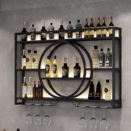 Modernes Wand-Weinregal Mit LED-Beleuchtung, Metall- Und Glas-Design Für Bar-Einheiten, Restaurants Und Zuhause, Vereint Elegante Präsentation Mit Hochwertiger Aufbewahrung(Black,47.2in/120cm)