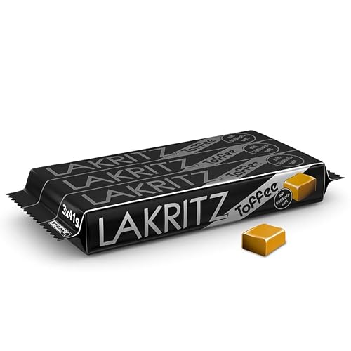 Lakritz-Toffee Kaubonbons mit Süßholzsaft, 3 Stangen Toffees mit Lakritz-Geschmack als Vorratspackung oder Verkaufsdisplay, zartschmelzende Dragees 3 x 41g