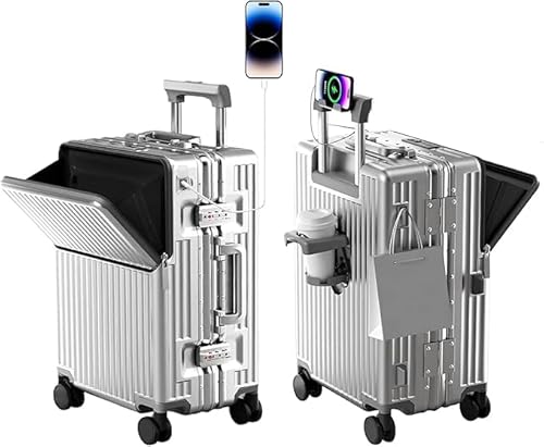 AIWEINY Handgepäckkoffer für Frühjahr/Sommer, fluglinienzugelassen, mit TSA-Schloss, 360°-Rollen, PC-Hartschale und druckfestem Aluminiumrahmen, passend für 20'', 24'' und 26''. (20‘’, Silber)