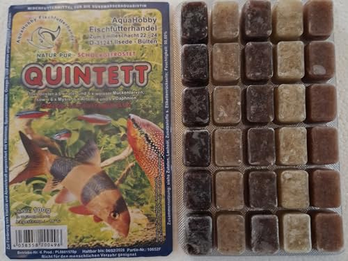 Frostfutter Quintett Tropical 100 g – Futtermix für Tropische Zierfische mit roten & weißen Mückenlarven, Artemia, Daphnien und Mysis – tiefgekühltes Zierfischfutter Blister (20x100Gr)