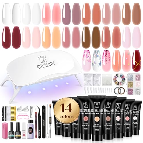 ROSALIND Gelnägel Starterset Mit Mini UV Lampe, 14 Farben Nagelset, Base Top Coat, Poly Nail Extension Gel, Maniküre Nagelstudio