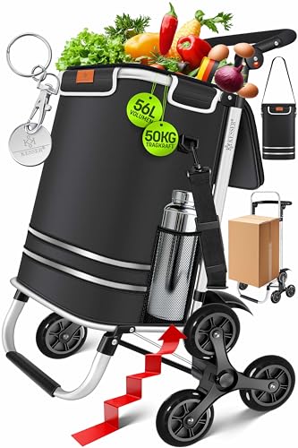 KESSER® 3-in-1 Treppensteiger Einkaufstrolley mit Kühlfach, 56 L, Schwarz