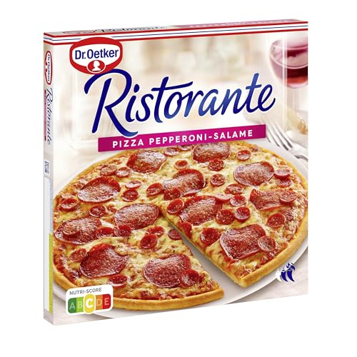 Dr. Oetker Ristorante Pizza Pepperoni-Salame, 320 g – knusprige Tiefkühlpizza belegt mit Pepperoni-Salami, feuriger Minisalami,Tomaten, Mozzarella und Edamer