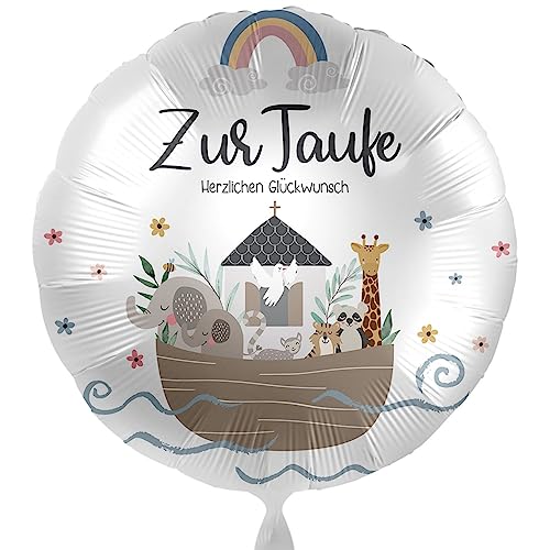 Folienballon Zur Taufe Herzlichen Glückwunsch Ballon Taufe Junge Mädchen Deko Tauffeier Luftballon Motiv Arche Noah, Made in EU, ungefüllt, Helium geeignet