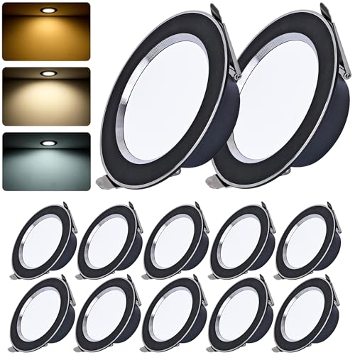 Led Spots 230V Einbaustrahler Deckenspots Deckenleuchte Badezimmer Decken Flach Schwarz Deckeneinbaustrahler Einbau 7W IP44 Φ70-90mm Einbauspot Einbauleuchte Einbaulampen Für Küche Wohnzimmer (12er)