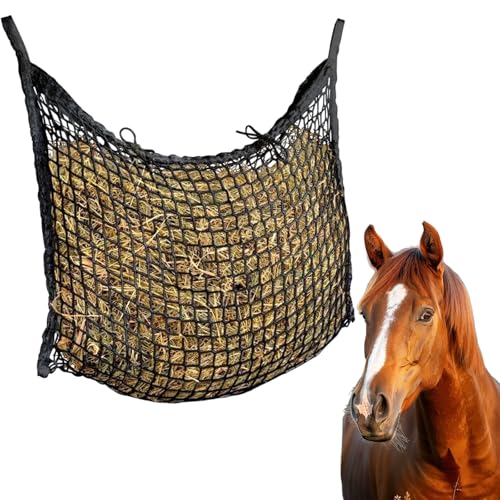 RTSHUK Heunetz für Pferde, Heutasche Groß 90x80cm Farming Heunetztasche Pferdeheunetz Engmaschig Heusack mit Maschenweite 3x3cm für Artgerechte Fütterung Schwarz