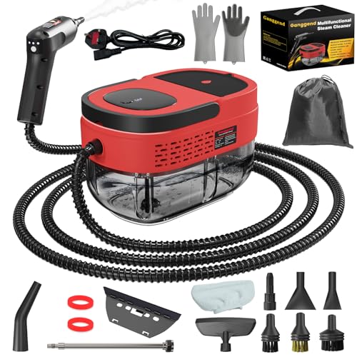 Dampfreiniger Handgerät, 2500W Handdampfreiniger mit 1,6-Liter-Wassertank, 15 Sekunden Aufheizzeit, Dampfabgabe vom Handgriff aus, 16 Zubehörteilen, Steam Cleaner für Alles, Fenster, Autos (Rot)