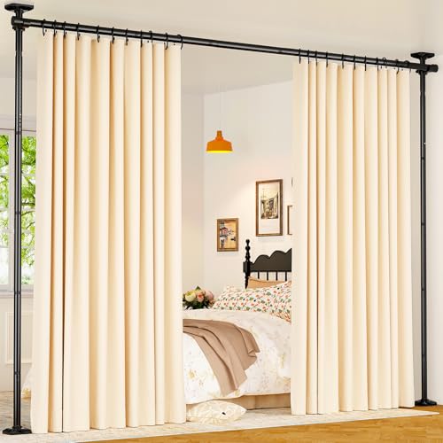 Yeabett Raumteiler-Stange – Raumtrennsystem ohne Bohren 122-305 cm (H) × 70-177 cm (B) verstellbar, robuste freistehende Raumteilwand zur Raumunterteilung, schwarz