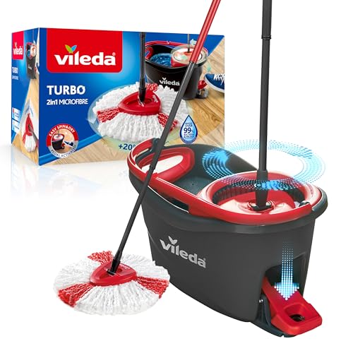 Vileda Turbo Wischmopp Komplett Set, Mikrofaser-Mopp, Teleskopstiel bis 123 cm, Eco-Verpackung