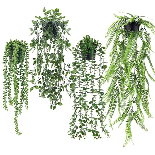 Der Rose 4 Stück kunstpflanze Fake Plant künstliche Pflanzen kunstpflanzen Wand für Wohnzimmer, Zimmer, Wand Deko Aesthetic Room Decor