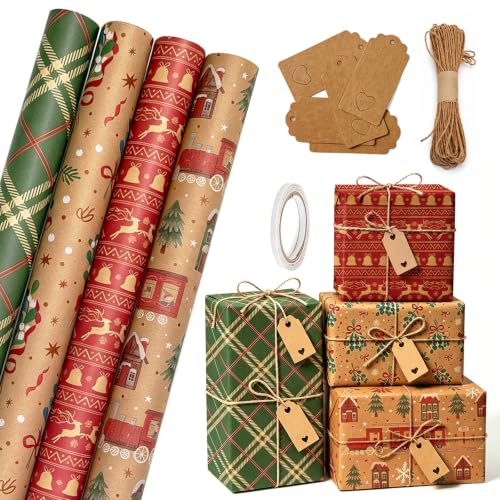 Geschenkpapier Weihnachten Weihnachtsgeschenkpapier Kraftpapier 4 Rolle