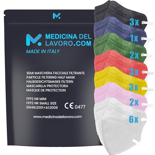 20 FFP2/KN95 Maske Bunt Mix CE Zertifiziert Kleine Größe Small, Medizinische Mask mit 4 Lagige Masken, Partikelschutzmaske, Atemschutzmaske mit Hoher BFE-Filtereffizienz≥94 | 20 Stück - Made in Italy