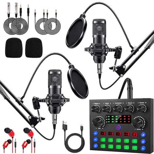 ALPOWL Podcast Mikrofon Bündeln für 2, Audio-Interface mit Nierencharakteristik BM800 Mikrofon für Gamer und All-in-One DJ-Mixer, perfekt für Live-Streaming, Singen, YouTube, Gaming