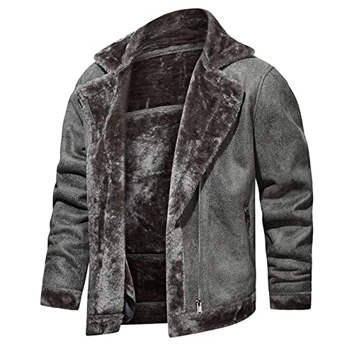 Lederjacke Herren Warme Wildlederjacke Winddicht Kunstlederjacke Fliegerjacke Bequem Motorrad Jacke Gefüttert Winterjacke Leicht Ledermantel Mit Reißverschluss