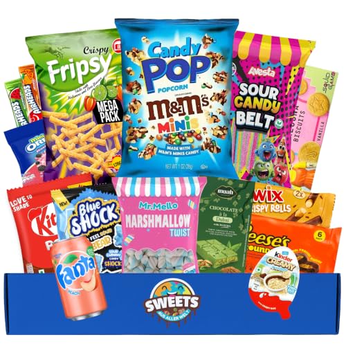 Süßigkeiten aus aller Welt Box mit Amerikanische Süßigkeiten & mehr - Geschenk für Männer, Frauen & Kinder - USA Süssigkeiten Candy Box - Geschenkidee