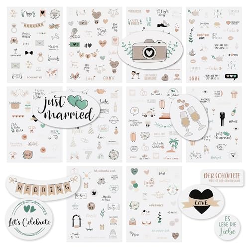 CraftWerk Hochzeit Sticker Gästebuch 250 Stk. - Aufkleber für Fotoalbum und Scrapbook - Hochzeitssticker als Deko mit Herz und Liebe